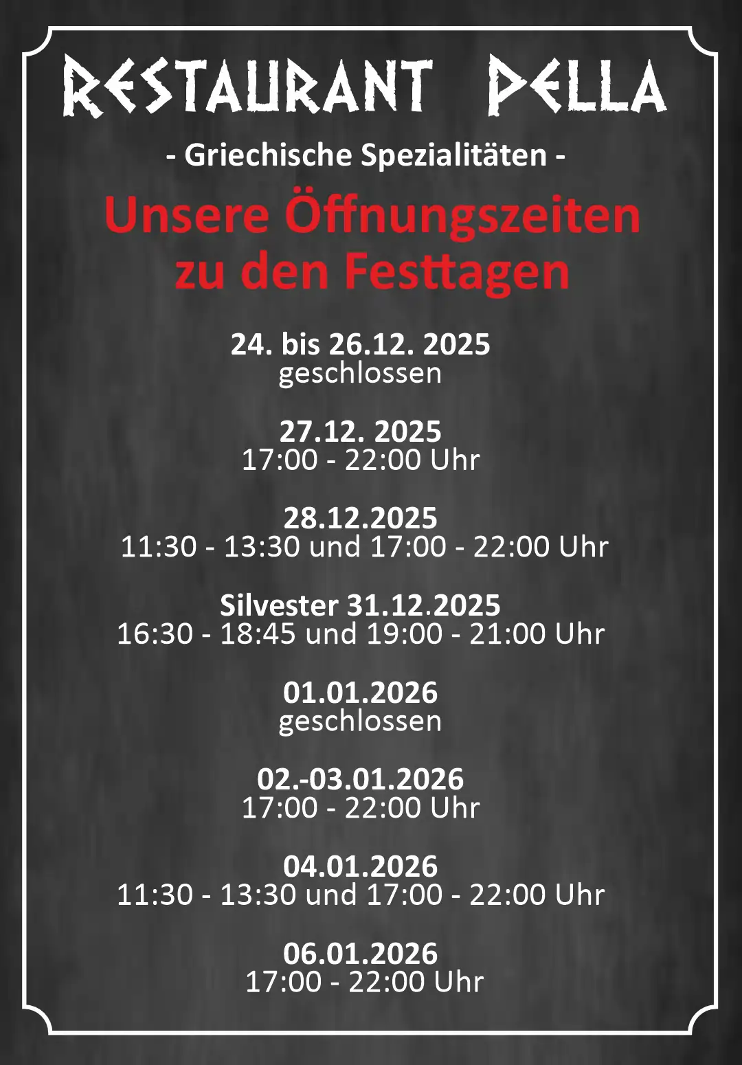 Öffnungszeiten Feiertage